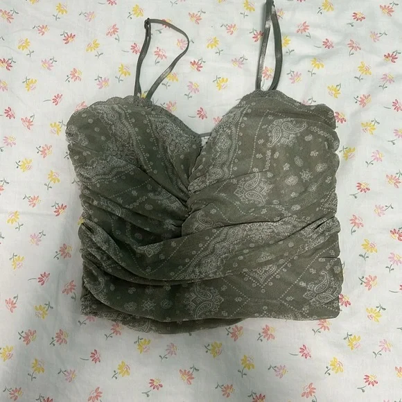 Summery Women’s Green Printed Two Piece Skirt and Cropped Top - Picture 4 of 4